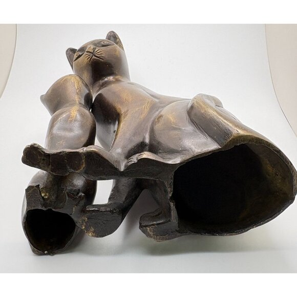 Vintage Bronze Style Mamma Cat & Kitten Figurine Sculpture - Picture 6 of 12